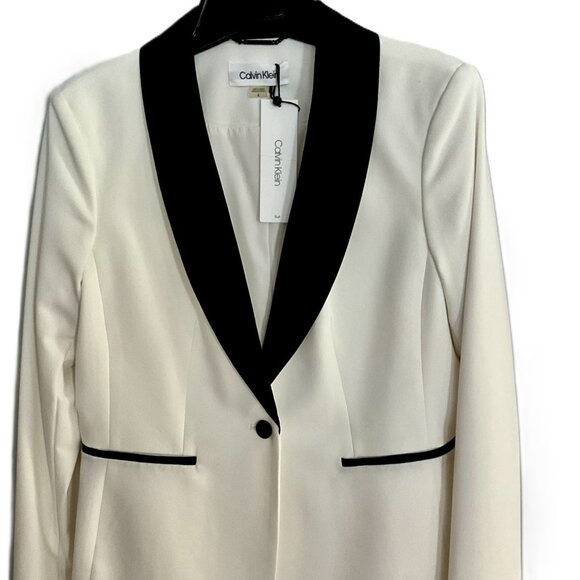 Calvin Klein Contrast-Trim White Blazer Jacket Office Career Formal Size 8 - Picture 1 of 6
